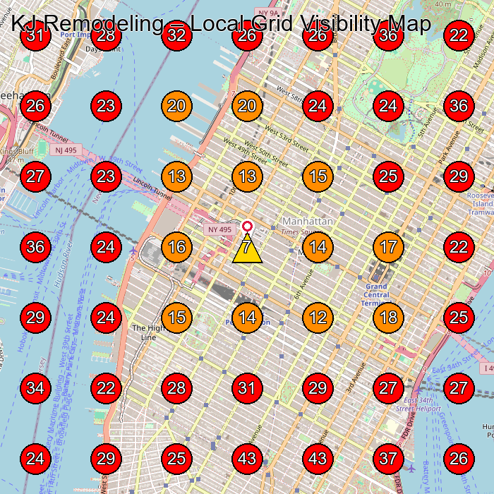 KJ Remodeling GeoGrid visibility map for Leather Goods Supplier in 261 W 35th St